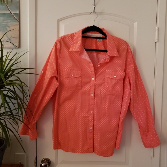 L.L.Bean Polka Dot Button Down Womens Shirt - Picture 1 of 5